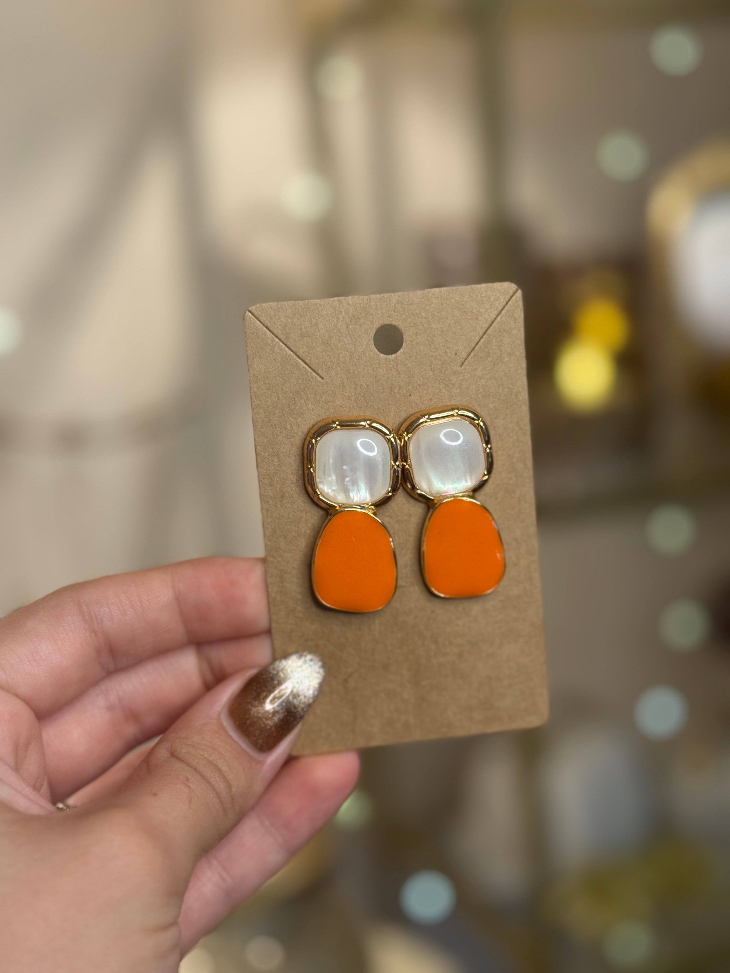 Boho Orange & Moonstone Post Drop earrings