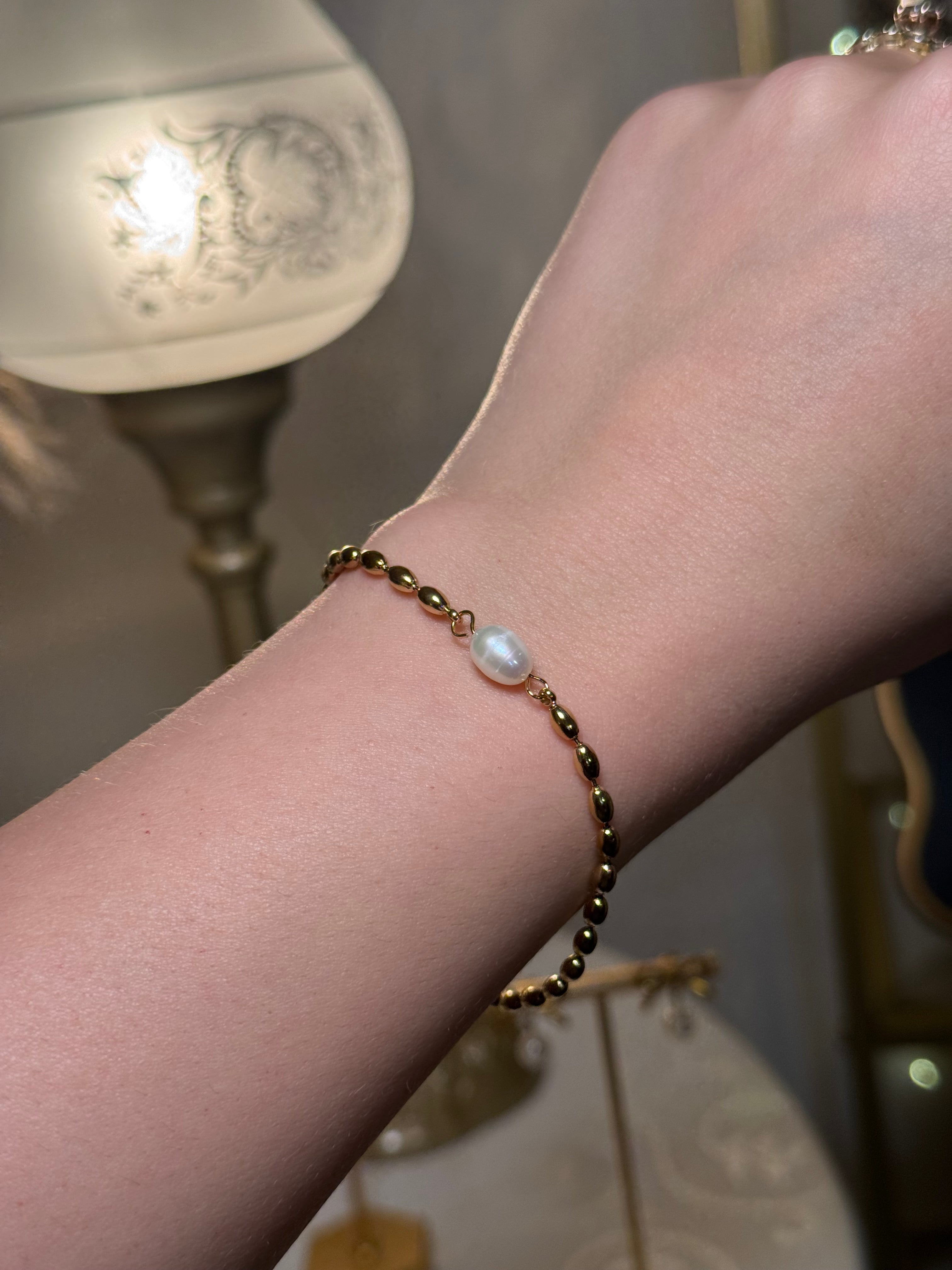 Ball Chain & Pearl Gold Plated Bracelet